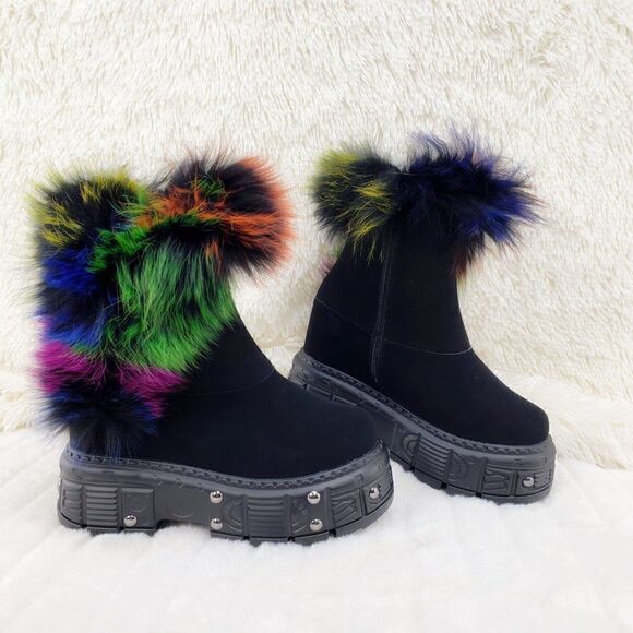 BRAND NEW! Sz 10 Furry Goth Platform Punk Ankle Boots - Picture 16 of 16